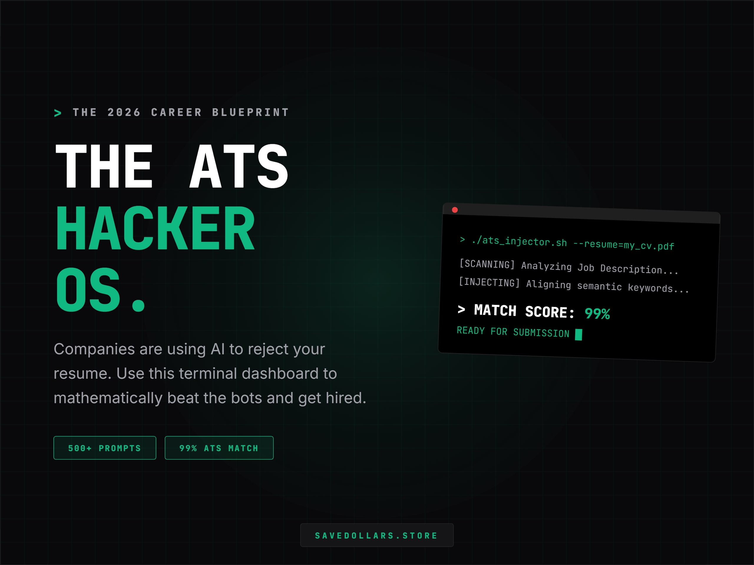 ATS Hacker OS | AI Resume Screeners, ChatGPT Prompts, Interview Simulator (HTML Dashboard)