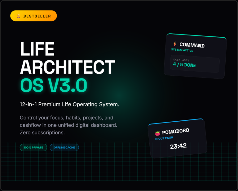 Life Architect OS | 12-in-1 Productivity Dashboard (HTML/JS App) 21 Life Architect OS interactive HTML dashboard with 12-in-1 productivity modules