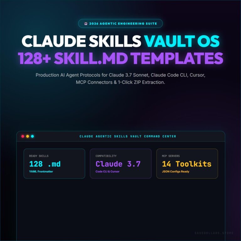 Claude Skills Vault OS | 128+ SKILL.md Templates, MCP Toolkits (Digital Download)