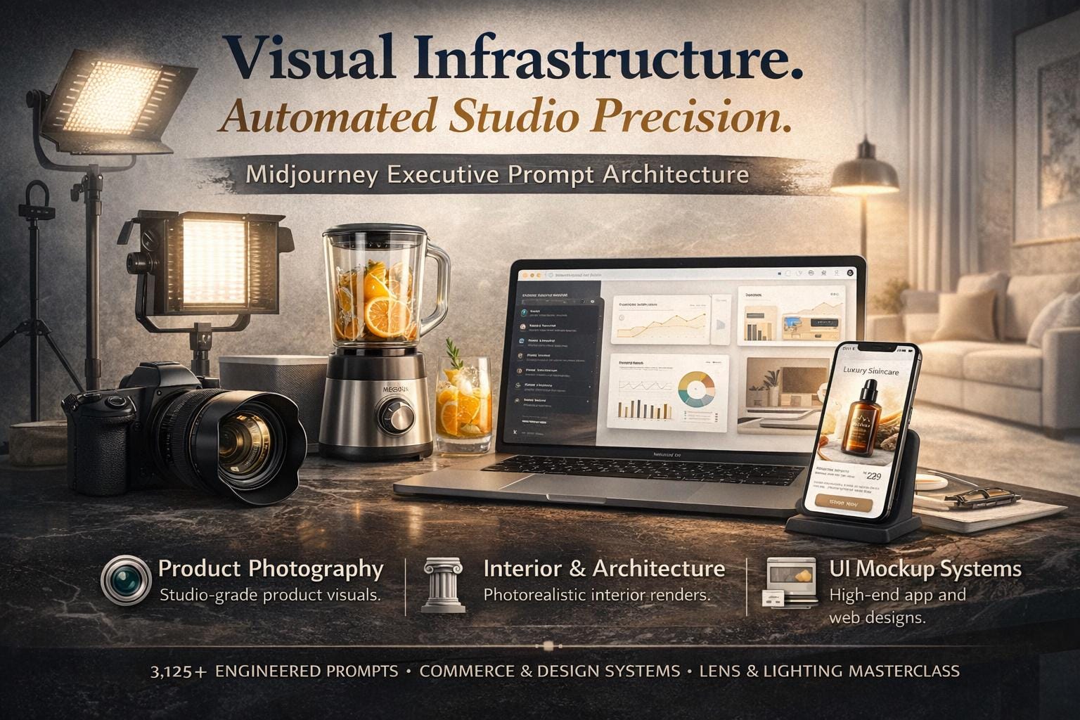 Executive mpt System – Executive AI Prompt System for Commercial Visuals | Photography Logic Templates | Notion Workspace