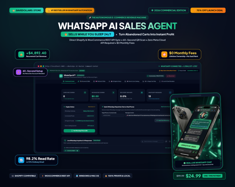 WhatsOps AI™ | 24/7 Autonomous WhatsApp Sales Agent & Cart Recovery Bot | WooCommerce & Shopify Automation
