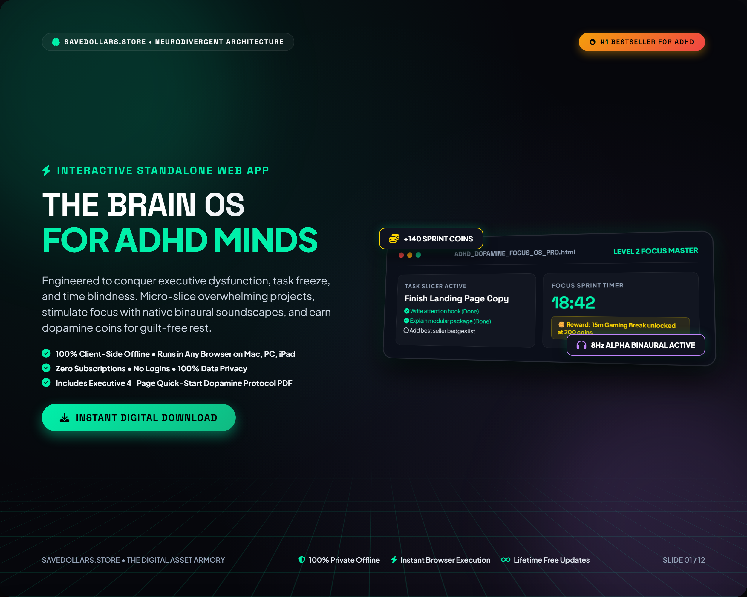 ADHD Dopamine Focus – OS™ PRO: Interactive Neurodivergent Productivity Dashboard & Sound Sanctuary