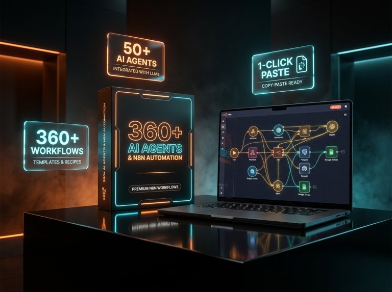 360+ AI Agents & Automation Workflows for n8n: Viral Content, Lead Gen & CRM Bots 1 360+ AI Agents and Automation Workflows for n8n 3D Hero Command Center Software Box
