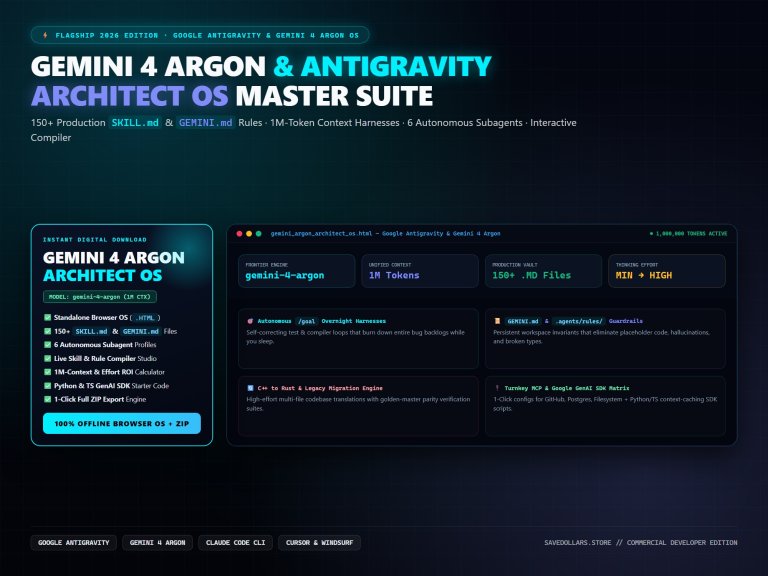 Gemini 4 Argon & Antigravity Architect OS | 150+ SKILL.md & GEMINI.md Rules Vault 1 gemini 4 argon 01 01 hero command center Gemini 4 Argon & Antigravity Architect OS | 150+ SKILL.md & GEMINI.md Rules Vault