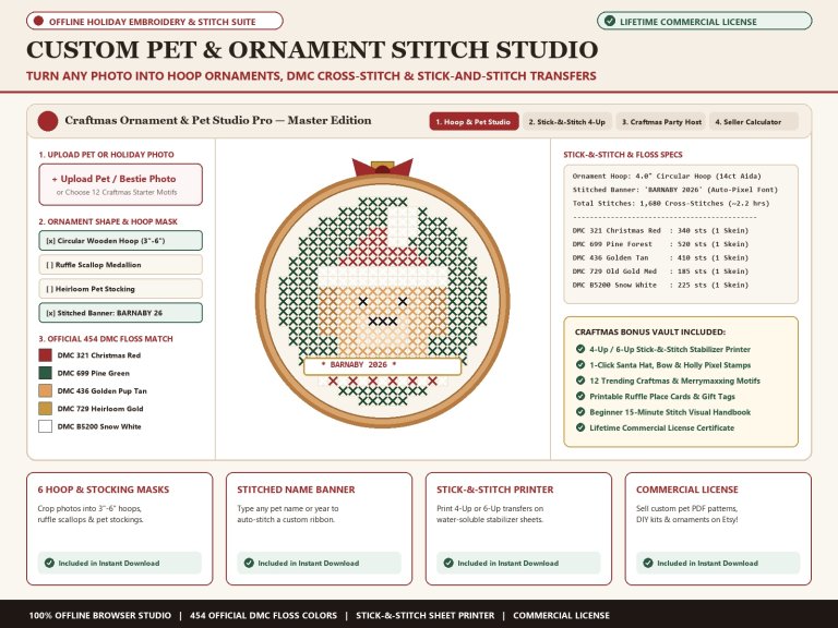 Best AI for Cross Stitch and Custom Pet Ornament Pattern Generator - Craftmas Stitch Studio Pro Offline Software