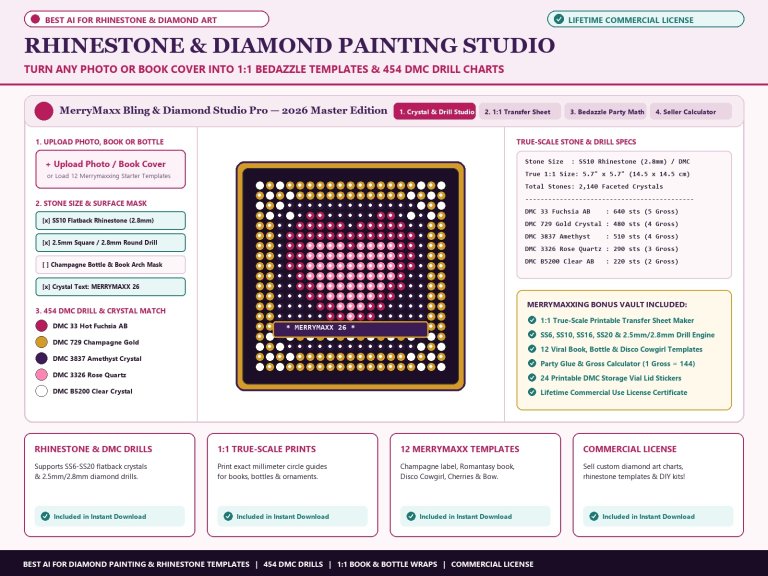 Best AI for Diamond Painting and Rhinestone Template Maker - MerryMaxx Bling Studio Pro Offline Software